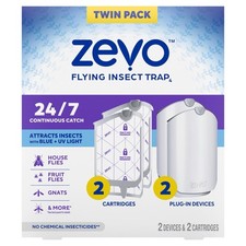Zevo Plug-In Fly Trap 2 Plug-in Bases 2 Cartridges UV Light Dented Boxes G19