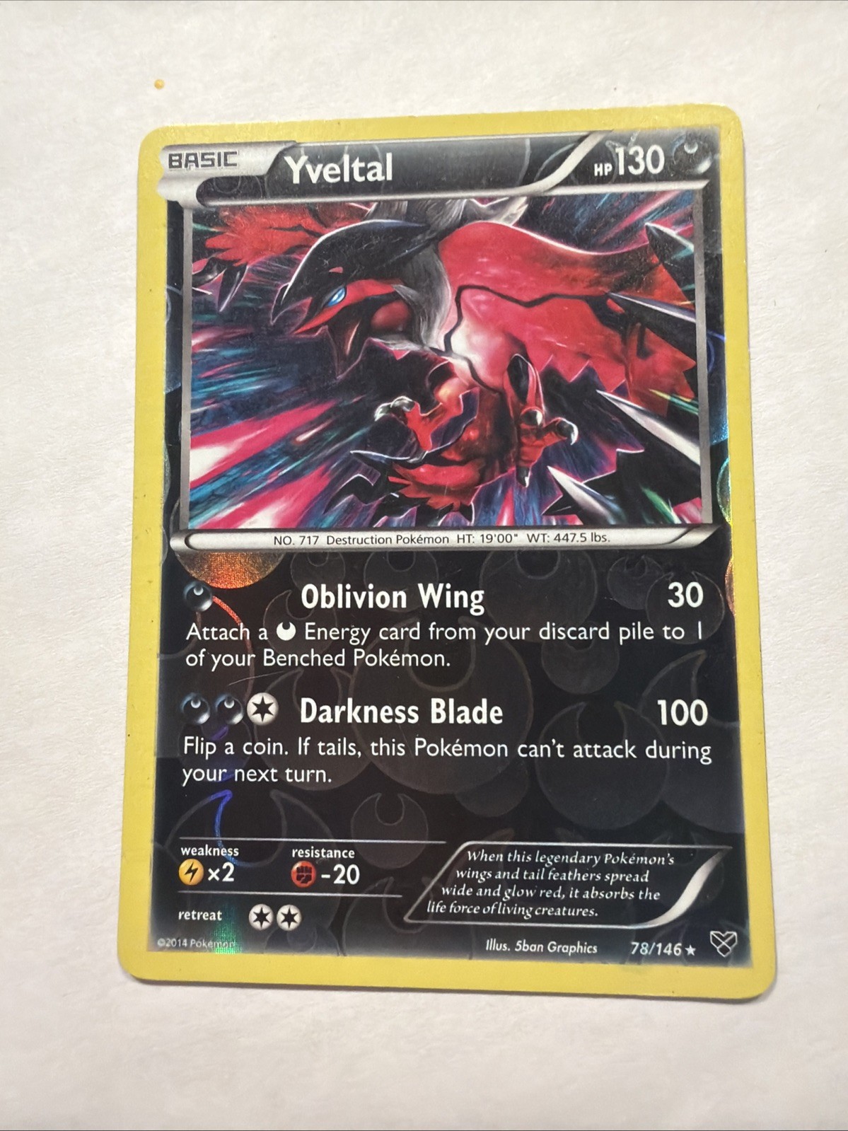 Yveltal 78/146 Rare XY Pokemon Reverse Holo Moderately Played