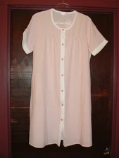 GUIER Front Snap House Coat Robe Pink & White Stripe Seersucker Women's Large