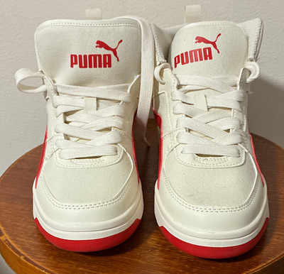 PUMA Rebound Joy CV High Top Lace-Up Sneakers Leather White/Red 387875-02