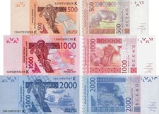 Senegal - West African States set 3 pcs 500+1000+2000 francs Pick 715-719 UNC K