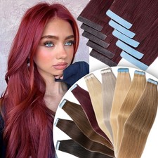 Invisible Tape In Russian Remy Human Hair Extensions Adhesive Skin Weft Burgundy