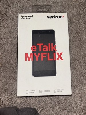 Verizon eTalk MYFLIX Prepaid Smartphone 4.95'' HD Display Black 5MP Brand New