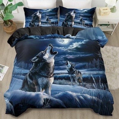 3D Snow Wolf Howl Duvet Cover Set Pillowcases Twin Full Queen King Quilt Covers