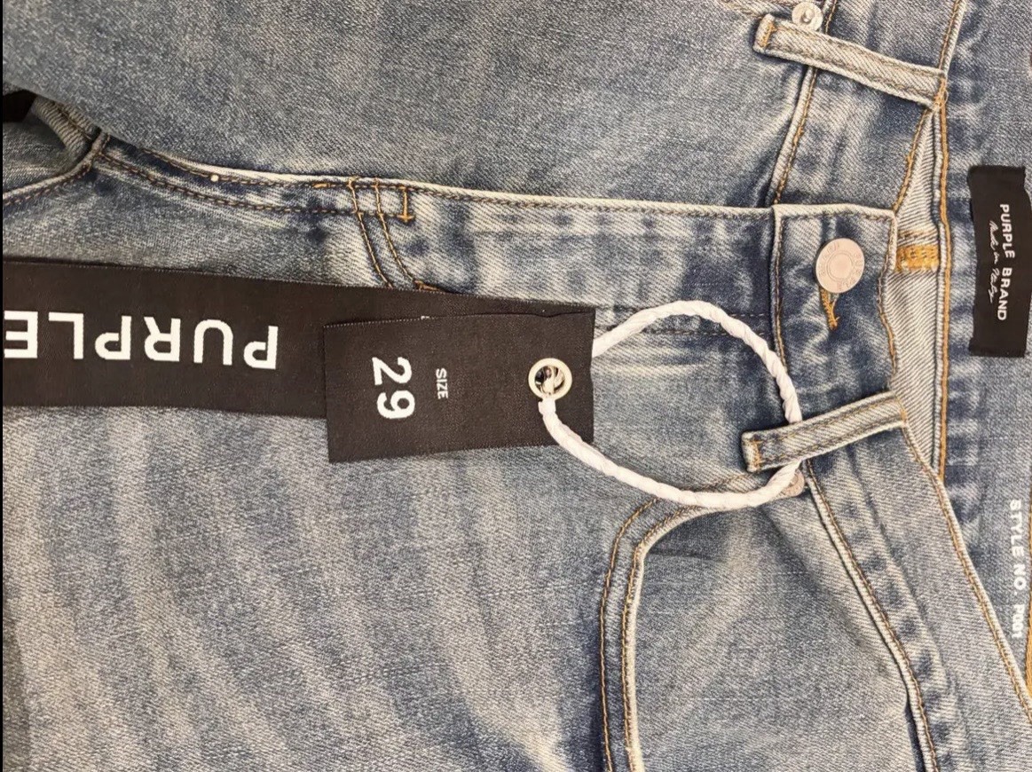 Purple Brand Light Blue Distressed Slim Fit Straight Denim Jeans