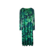 CIder Green Mesh Boat Neck Floral Maxi Dress Women's Size Large