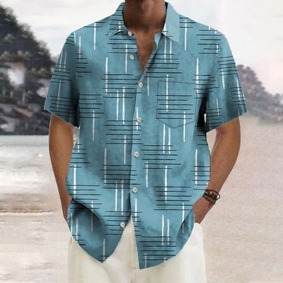 50s Retro Geometric Line Print Casual Vacation Shirt 2406000044