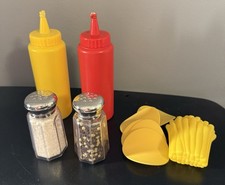 Melissa Doug Pretend Play Ketchup Mustard Salt Pepper Shaker Lot Fries Chips