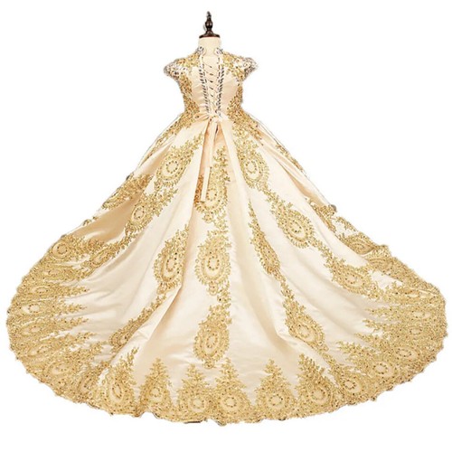 Perlen Blumenmädchen Kleider Hochzeit Lang Festzug Kleid Kind Ärmellos Spitzenkleider - Bild 18 von 32