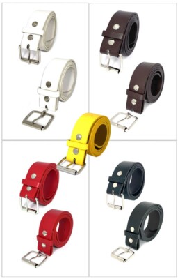 Mens Womens 1.5' Width Plain Leather Belt Snap On Roller Buckle 5 Color 4 Size