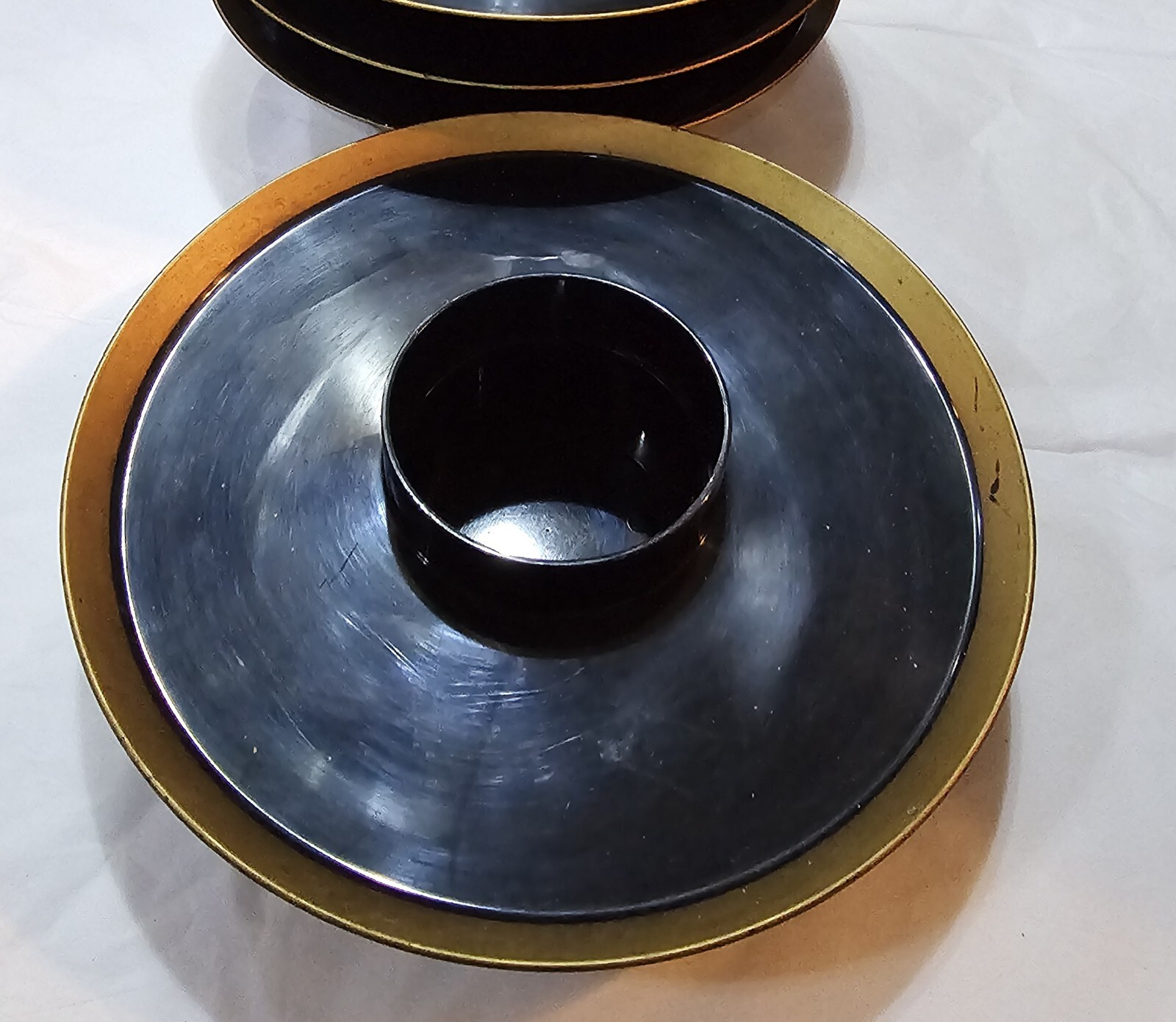 Retro Hi-Snack Party Plates Serv-Rite Set Of 4 Matching Black Gold Trim ...