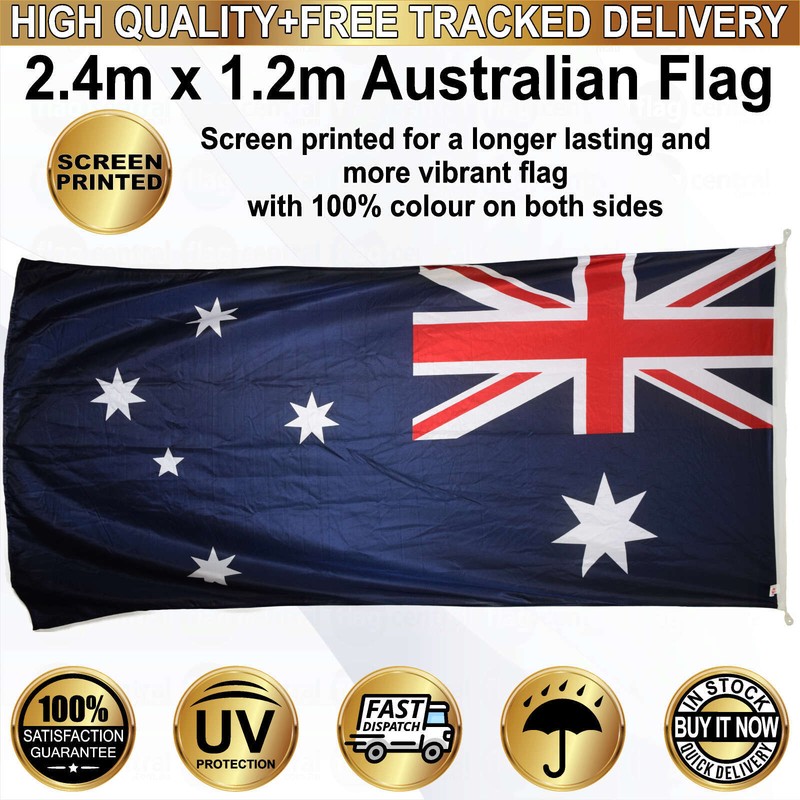 A - Australian Flag - Heavy-Duty - Red, White and Blue 2.4m x 1.2m High-Quality Screen-Printed Flag - 2