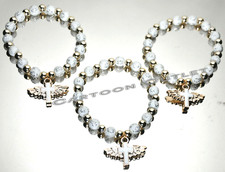 12 Bracelet White Recuerdos De BAUTIZO BAPTISM COMMUNION BEAD ANGEL WING CROSS
