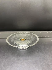 JEANETTE GLASS STARBURST 6"PEDESTAL PLATE WITH Silver Plate BASE