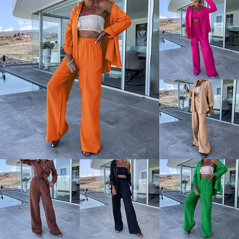 2023 Nowa moda Codzienne wiatrówki Zestawy damskie Strój damski Proste  spodnie | eBay