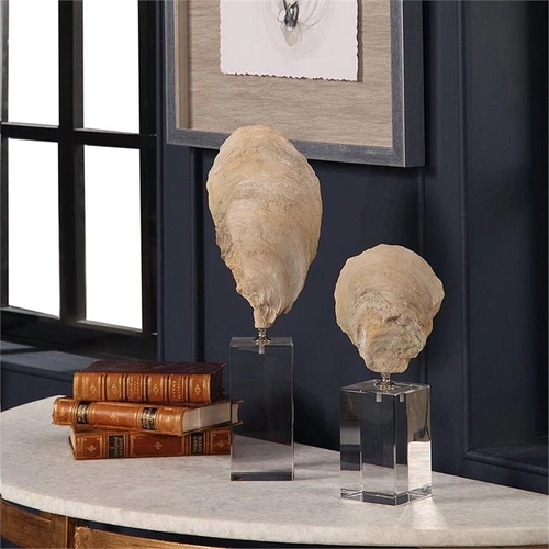 Uttermost Oyster 2-Piece Resin and Crystal Shell Sculpture Set in Aged Ivory - Picture 2 of 7