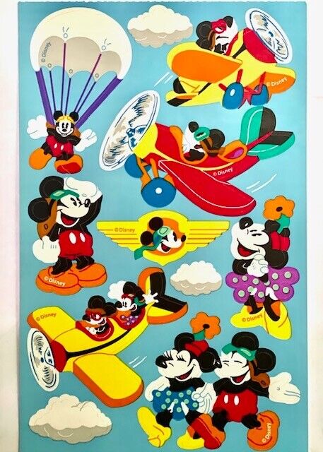 NEW Vintage Sandylion DISNEY Mickey & Minnie Mouse PILOT AIRPLANE Sticker Sheet