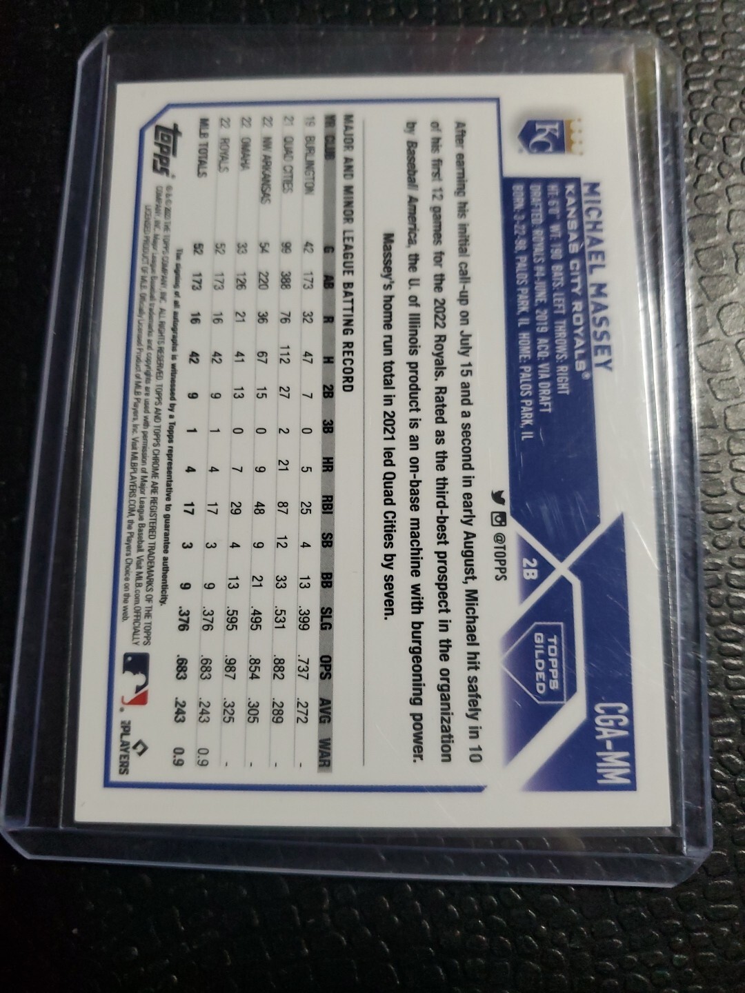 2023 TOPPS CHROME GILDED MICHAEL MASSEY GOLD ETCH AUTO /75 ROYALS view 2
