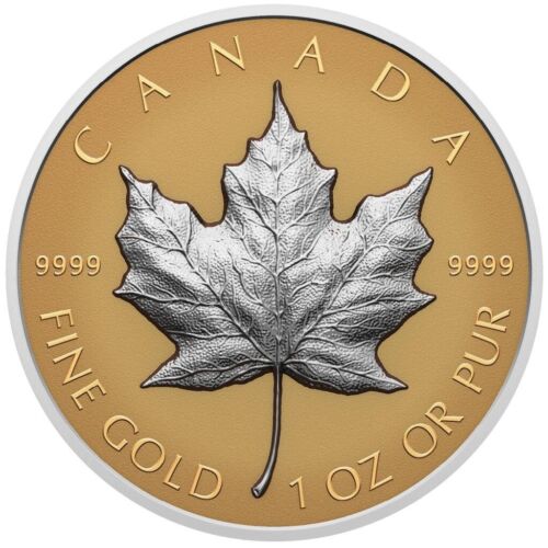 Goldmünze Maple Leaf 2023 - Kanada - mit Platinbeschichtung - 1 Oz Reverse Proof - Afbeelding 1 van 3