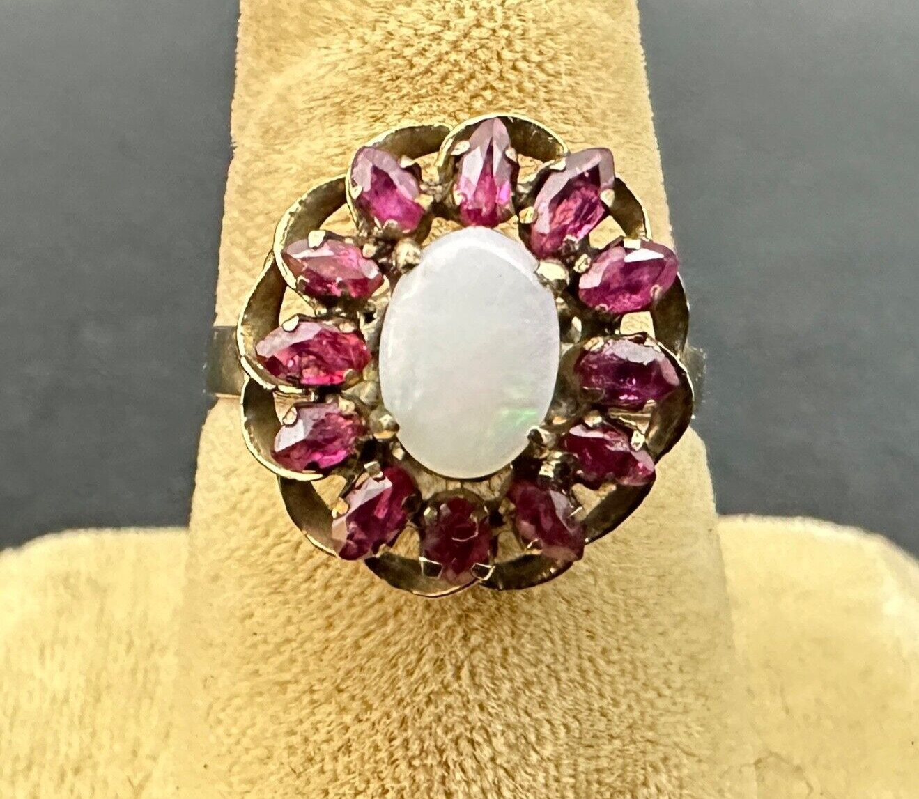 Opal & Ruby set, 14k Solid Yellow Gold, Estate Vi… - image 1