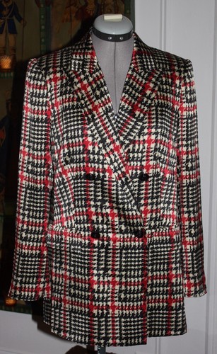 NEW L'Agence Taryn Red Silk Houndstooth Check Print Blazer Sz 2 NWT $750 - Picture 4 of 15