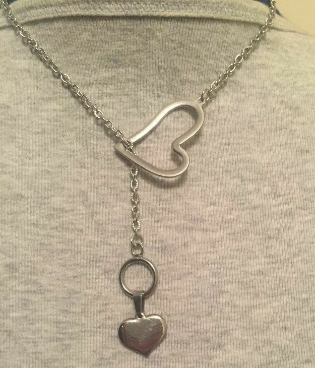 Heart Pendants Love Textured Chain Necklace Lariat Choker 16