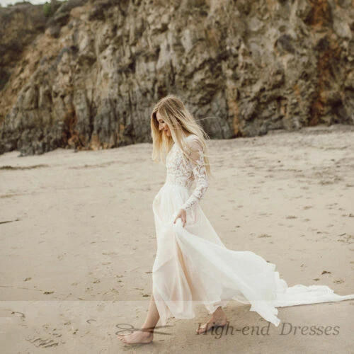 Chiffon Long Sleeve Boat Neck Column/Sheath Wedding Dresses