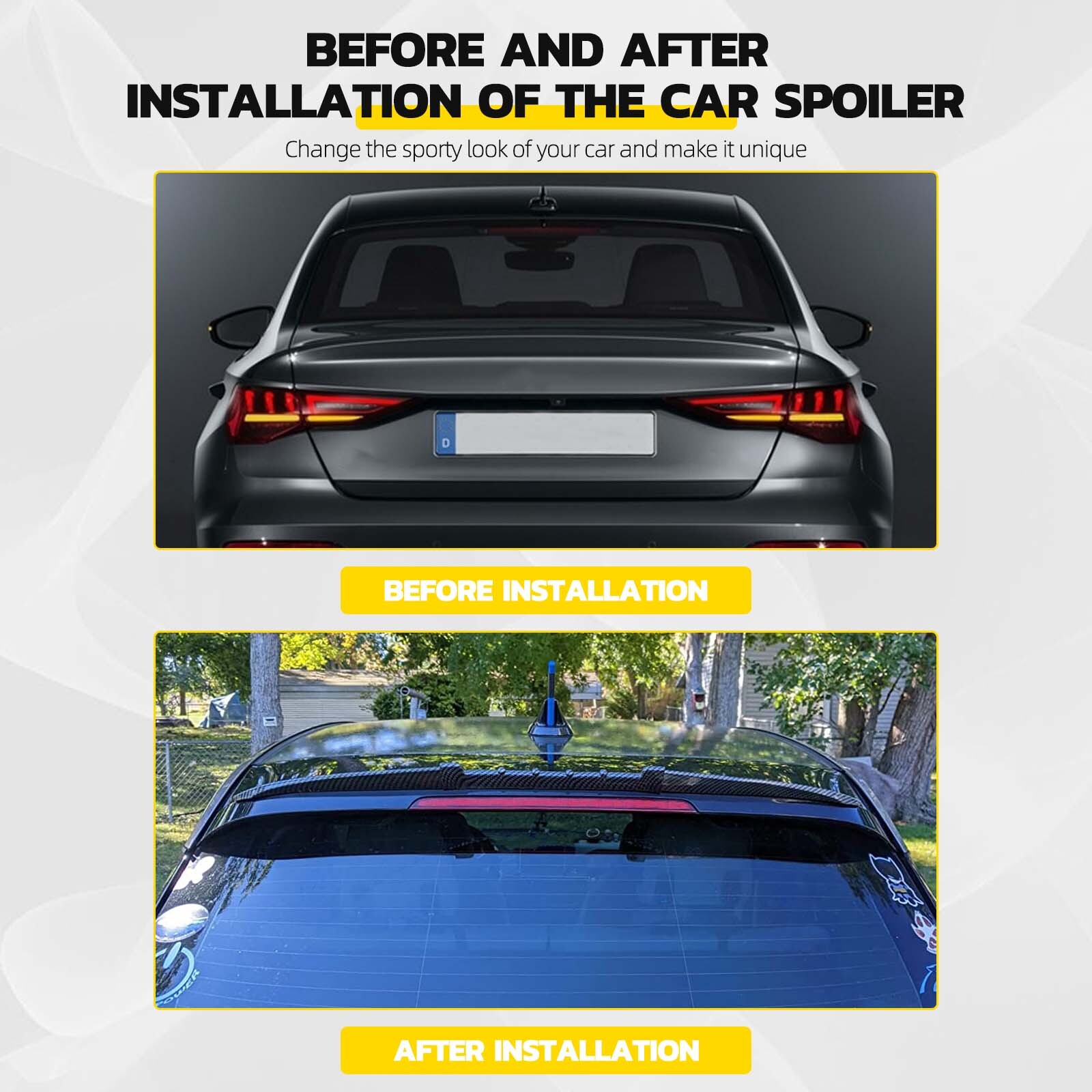 For Maserati GranTurismo Car Rear Roof Lip Spoiler Tail Trunk Wing+Rear Diffuser
