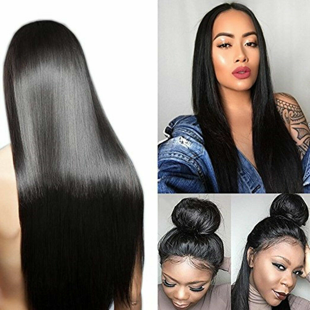 Black Long Straight Lace Front Wigs Heat Resistant Synthetic  display picture 2
