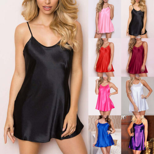 Sexy Women's Satin Silk Sleepwear Pajamas Nightdress Lingerie Night Dress Skirt - Afbeelding 1 van 28