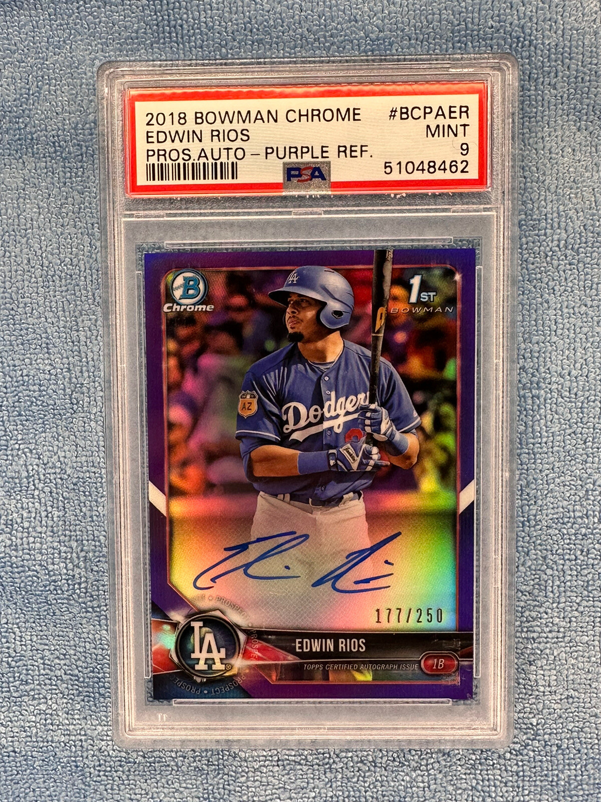 Edwin Rios 2018 Bowman Chrome Prospect Auto Purple Refractor 250 RC Rookie PSA 9