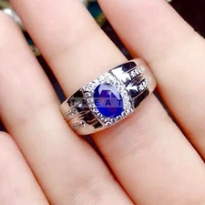 Blue Sapphire Oval Cut Gemstone With 925 Sterling Silver Ring For Men's #227