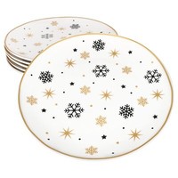 6X Stars Schwarz & Gold Speiseteller Steingut 6 Personen Essteller Weihnachten