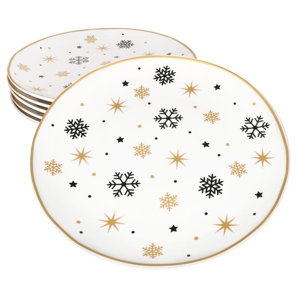 6X Stars Schwarz & Gold Speiseteller Steingut 6 Personen Essteller Weihnachten-image
