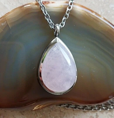Rose Quartz Teardrop Urn Necklace for Ashes | Cremation Necklace | Ash Holder