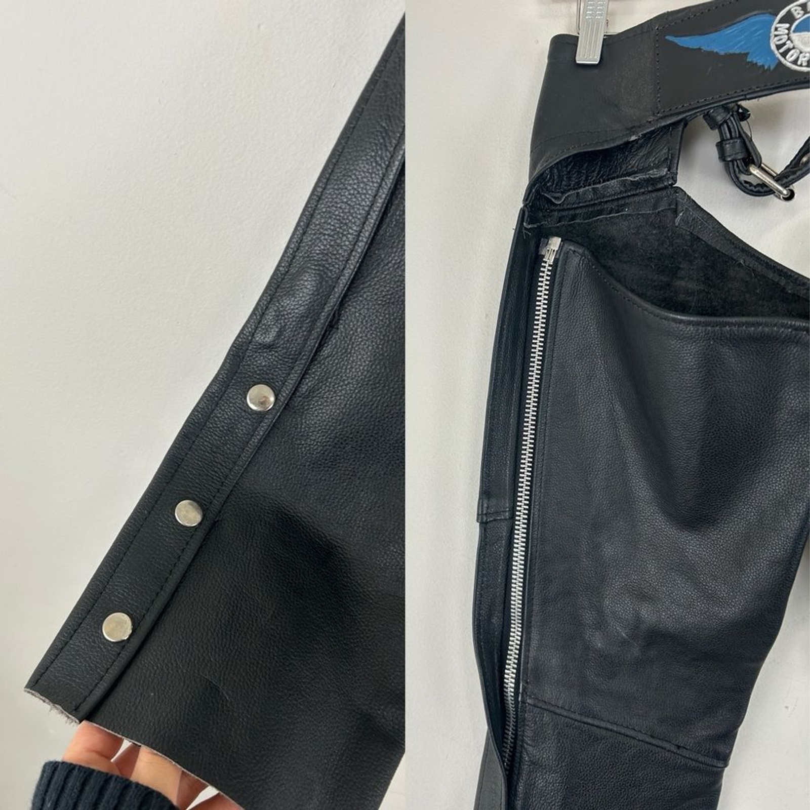 Vintage UNIK Black Leather Chaps with Custom BMW Logo image 4