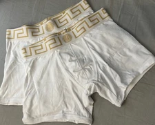 Versace Greco Boarder 2-Pack White & White Trunks/ Boxer Briefs Men Sz 3 (US XS)