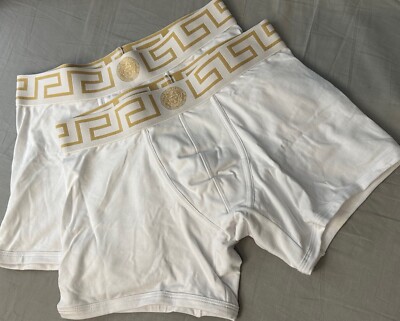 Versace Greco Boarder 2-Pack White & White Trunks/ Boxer Briefs