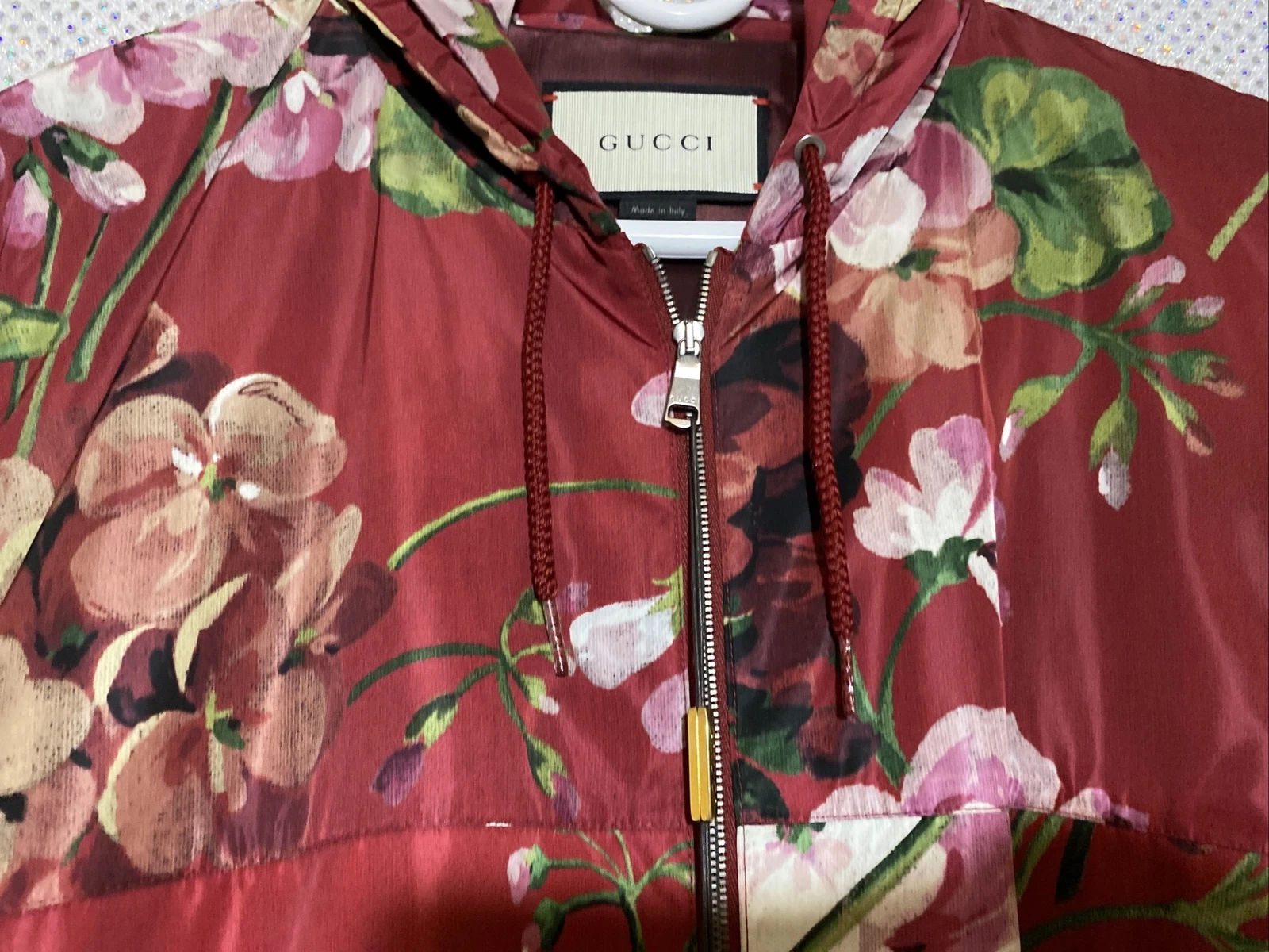 Felpa con cappuccio Gucci Camicia Geraniums Floreale Rava Sienna Giacca con Cerniera Taglia 58 Taglia $1800