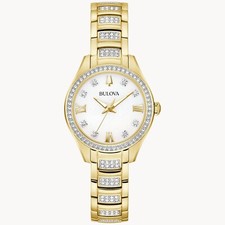 Bulova Women's Crystal Quartz Gemmed Gold Stainless Steel Watch 29 MM 98L306