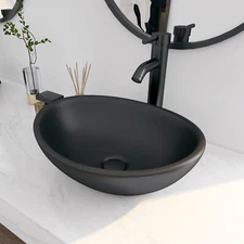 Eridanus Oval Vitreous China Bathroom Sink Oval Shape Vessel Sink Matte Black