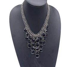 Charming Charlie Black Faceted Layered Statement Chain Necklace Cocktail Formal