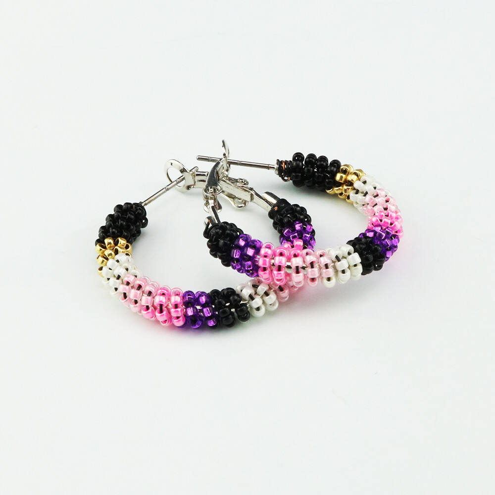 NATIVE AMERICAN NAVAJO BEADED HOOP EARRINGS BY CHARLENE JACKSON