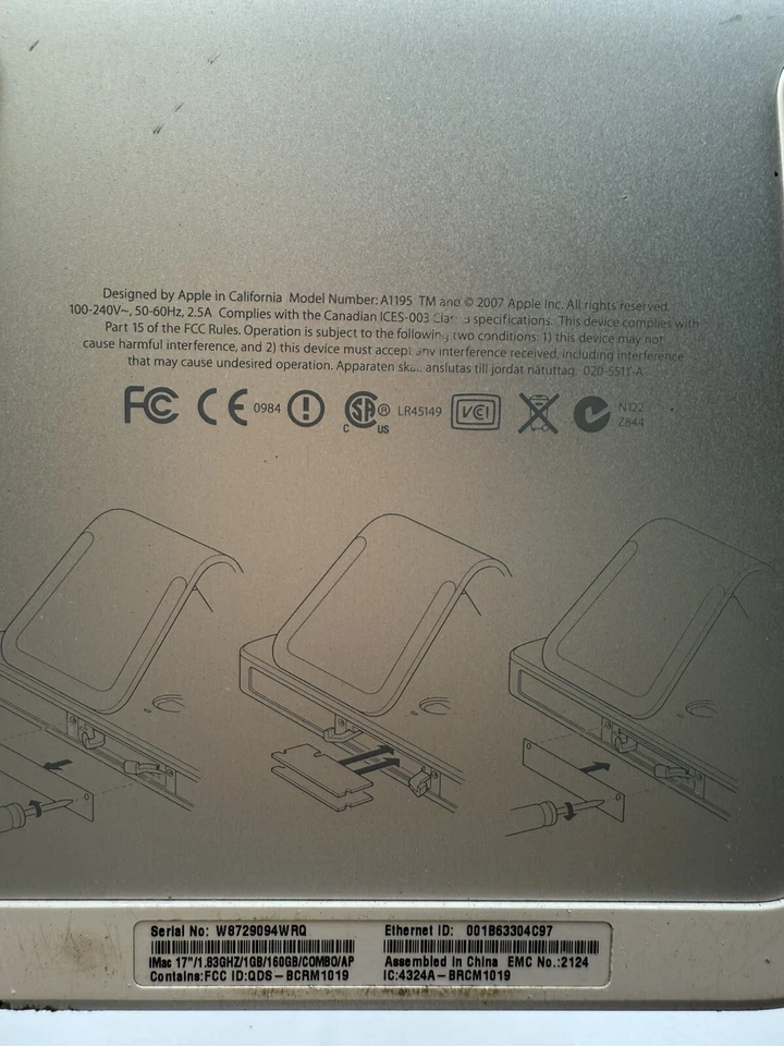 2007 Apple iMac 17" Model A1195 1.83GHZ/1GB/160GB/COMBO/AP - Powers On Untested - Image 4 of 4