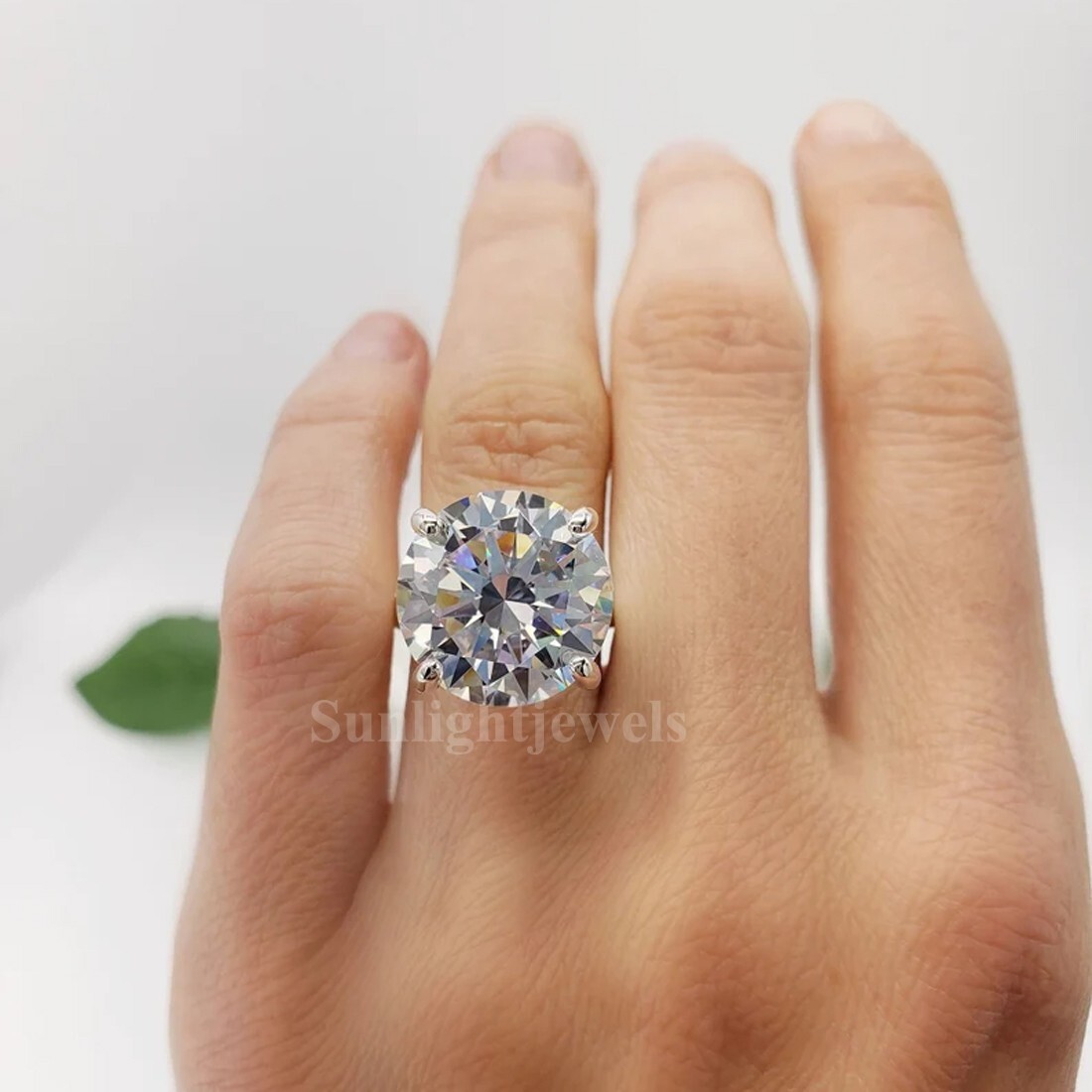 RARE 10 Ct Certified White Round Cut Treated Diamond Solitaire Ring-925 Silver