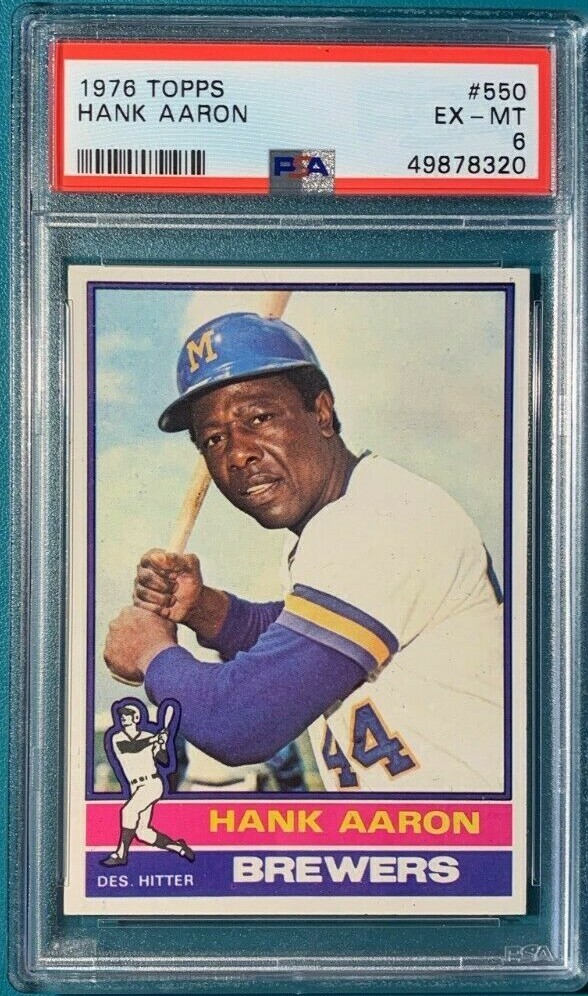 1976 Topps Baseball #550 Hank Aaron his last card PSA 6 Nicely