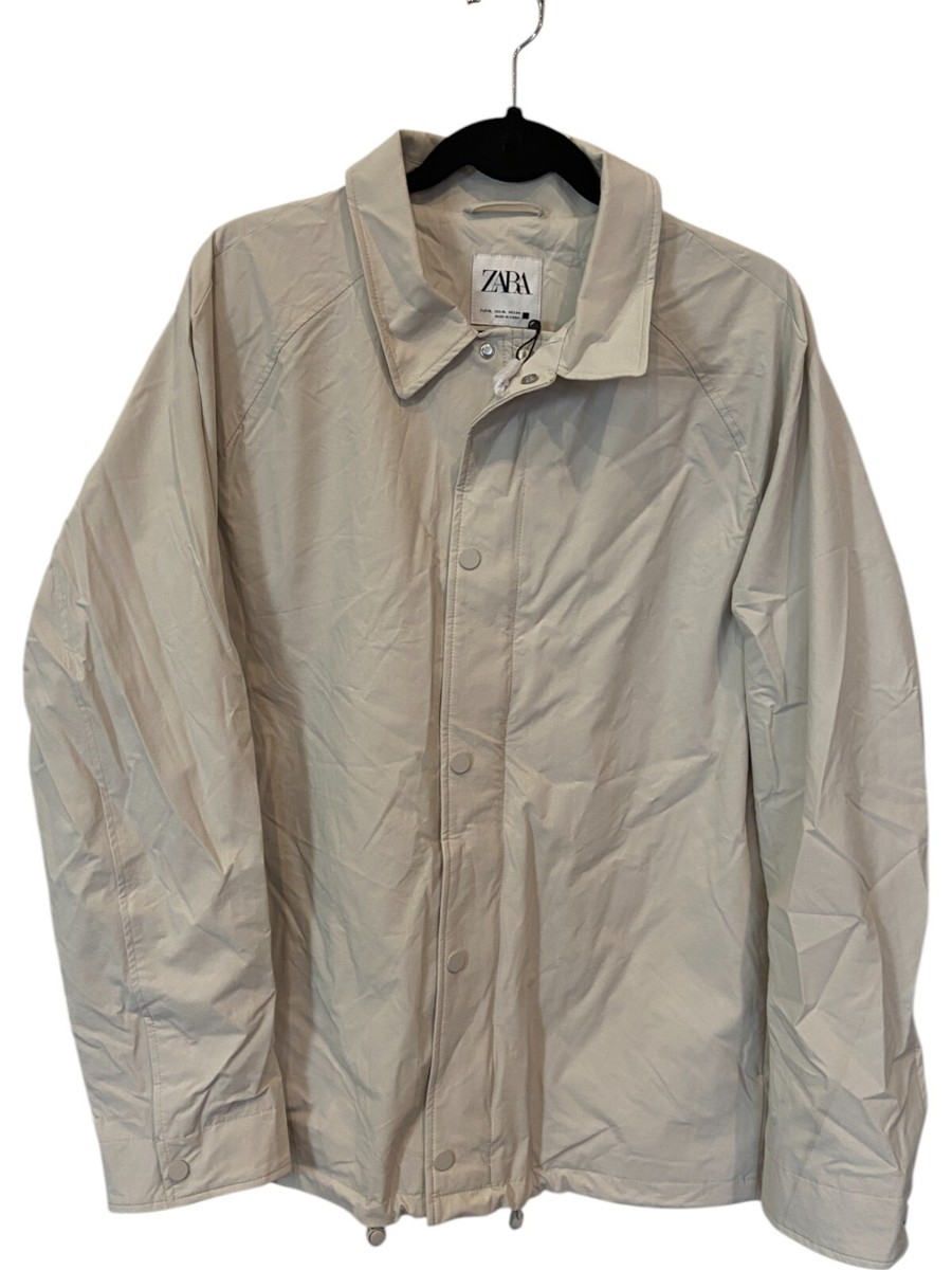 Zara Mens Lightweight Jacket XL Beige Full Zip Snap