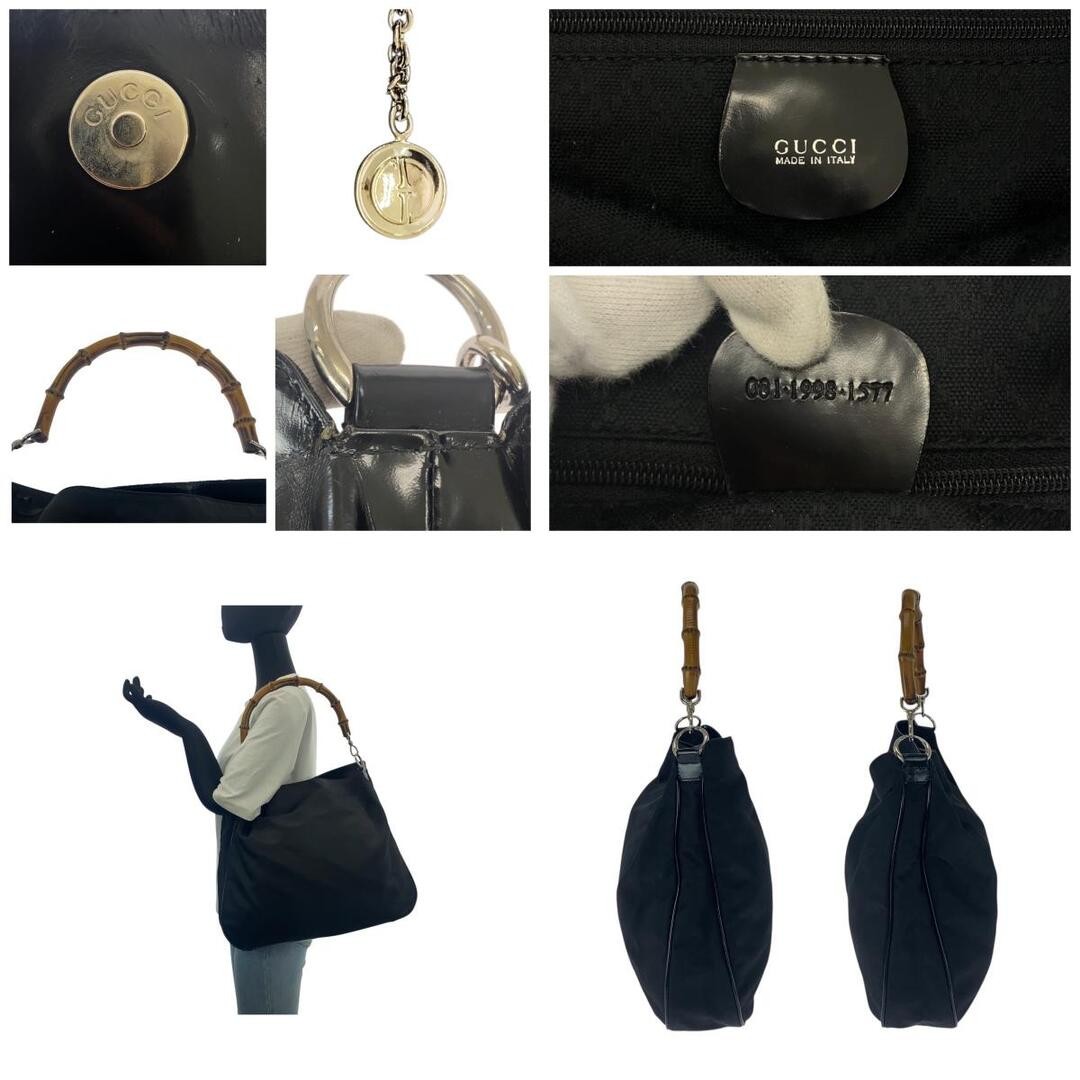 GUCCI Bamboo Shoulder Bag Black Silver Hardware Used thumbnail 3