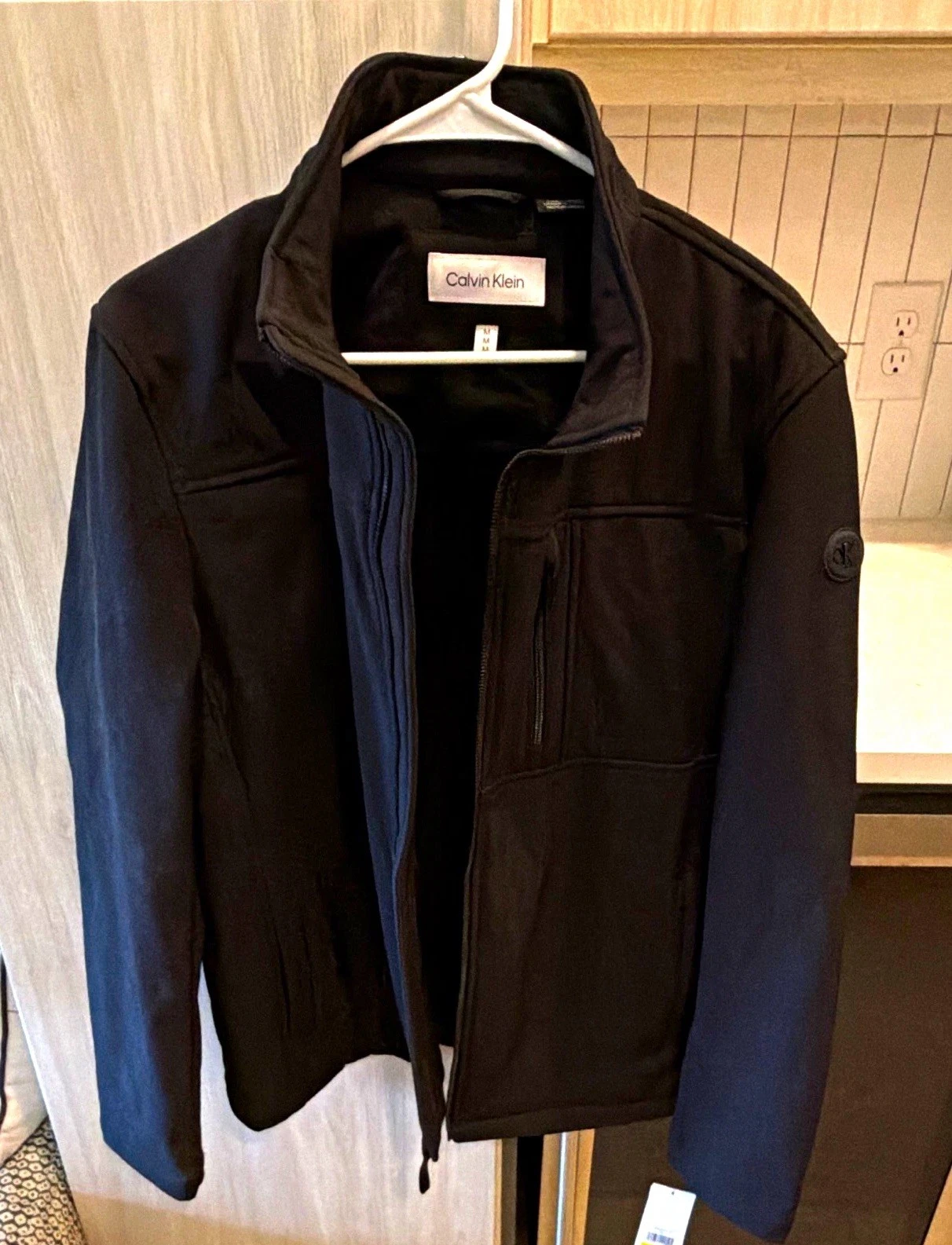 Calvin Klein Men’s Black Softshell Full Zip Jacket Stand-Up Collar Size M image 1