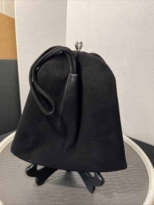 Vintage Black  Velvet  Purse Handbag Wut Top Clasp USA 9.5 